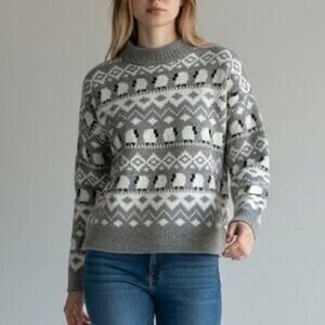 H&M Jules & Leopold Sheep Sweater Fair Isle Gray White Farm Girl Cottagecore